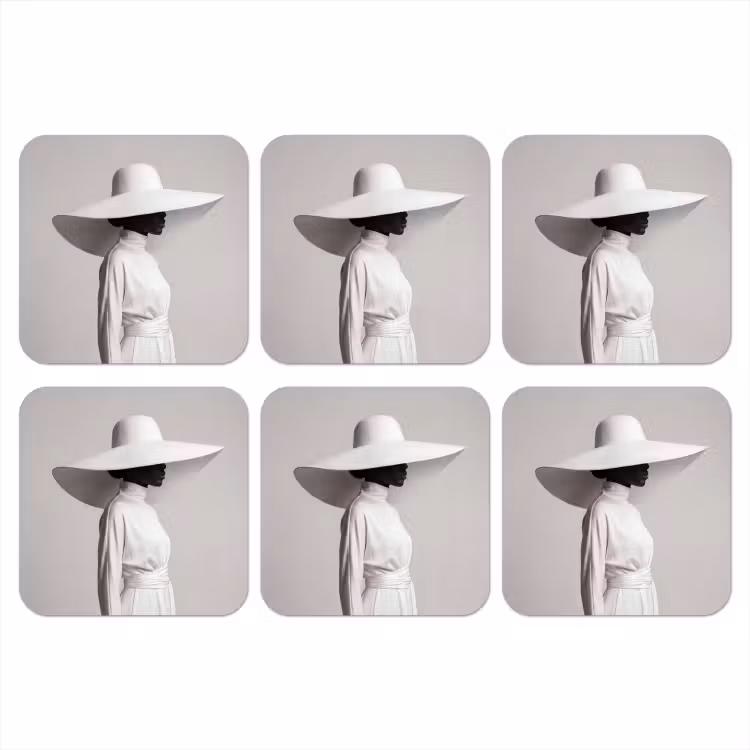 Onderzetter - Vrouw - Profiel - Hoed - Zwart - Wit - Minimalistisch — 1