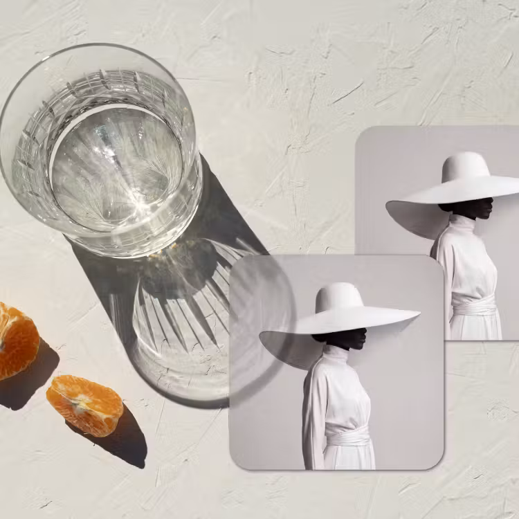 Onderzetter - Vrouw - Profiel - Hoed - Zwart - Wit - Minimalistisch — 2
