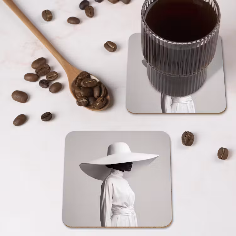 Onderzetter - Vrouw - Profiel - Hoed - Zwart - Wit - Minimalistisch — 4