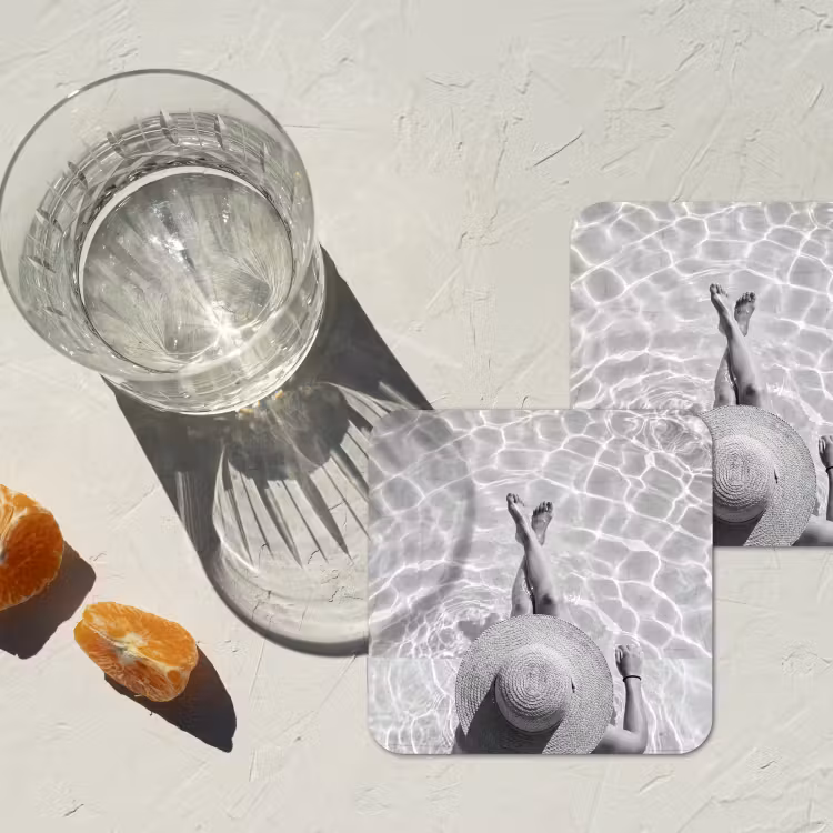 Onderzetter - Zwembad - Hoed - Water - Zwart - Wit - Zomers — 2