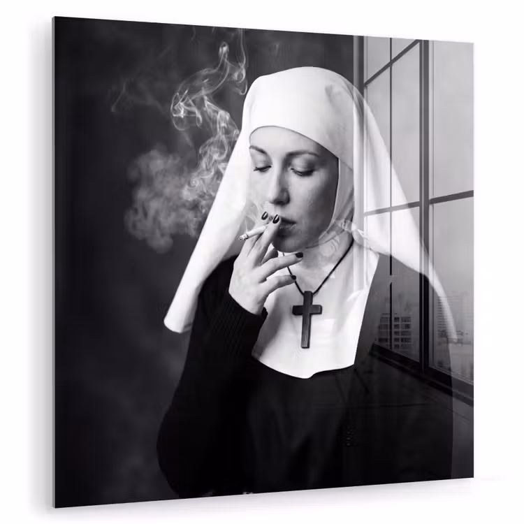 Glas schilderij - Non - Roken - Portret - Zwart - Wit - Rebels — 1