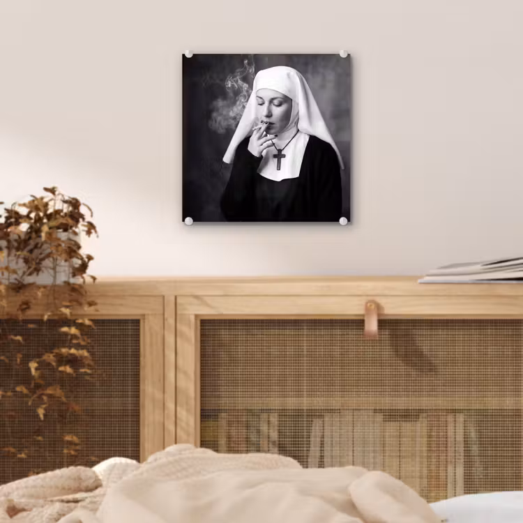 Glas schilderij - Non - Roken - Portret - Zwart - Wit - Rebels — 5
