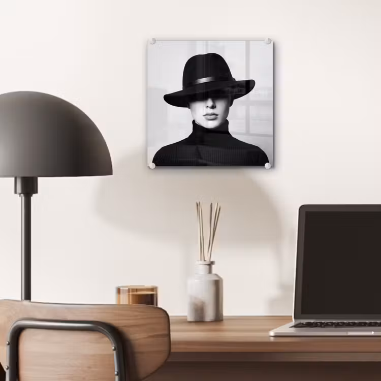 Glas schilderij - Vrouw - Schaduw - Zwart - Wit - Mysterieus — 7