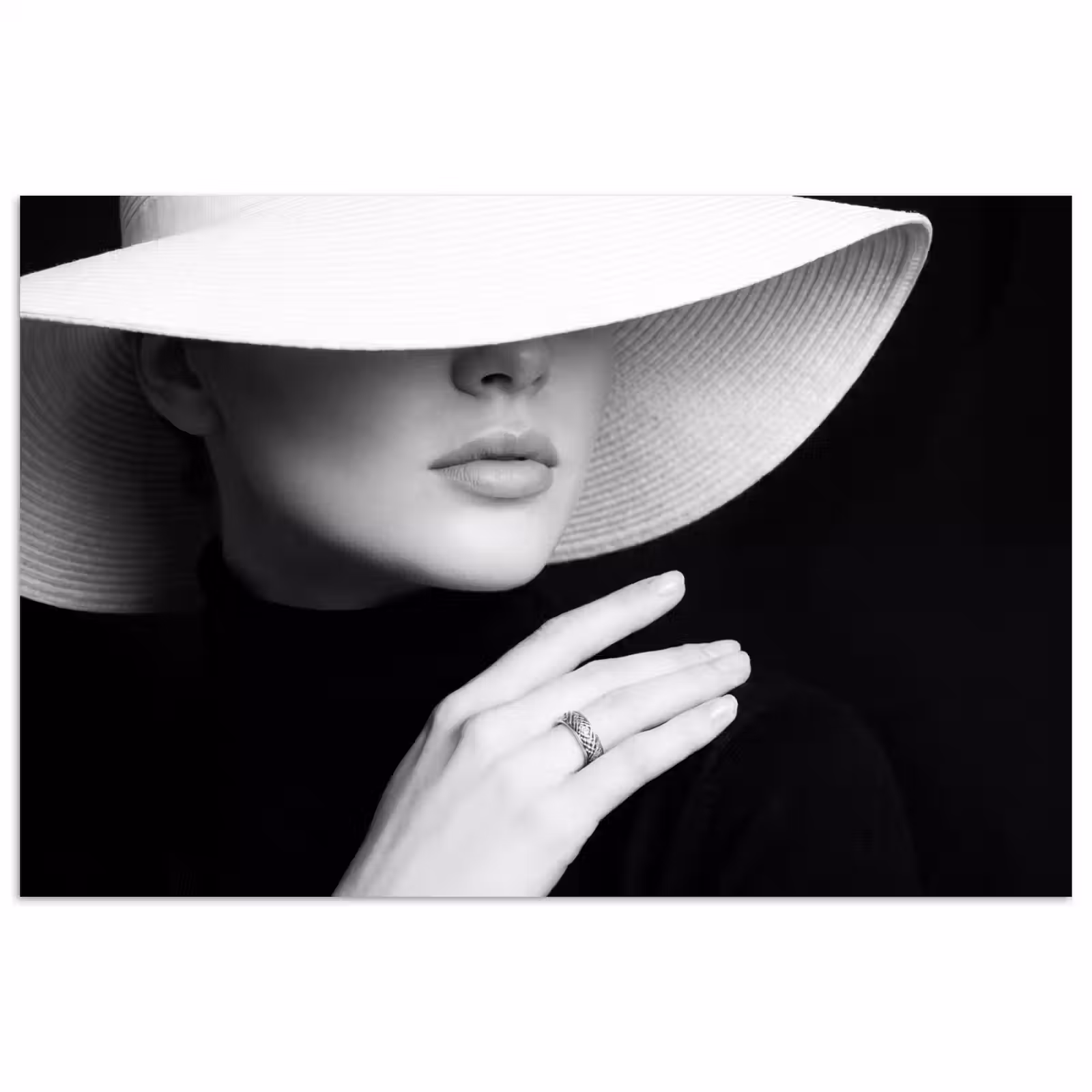 Poster - Vrouw - Hoed - Hand - Zwart - Wit - Klassiek — 1