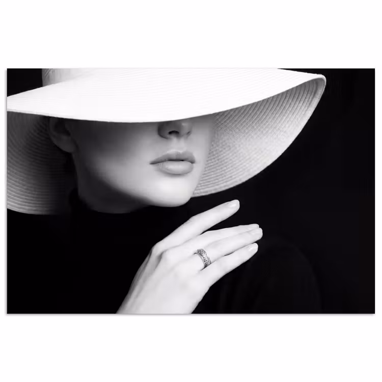 Poster - Vrouw - Hoed - Hand - Zwart - Wit - Klassiek — 1