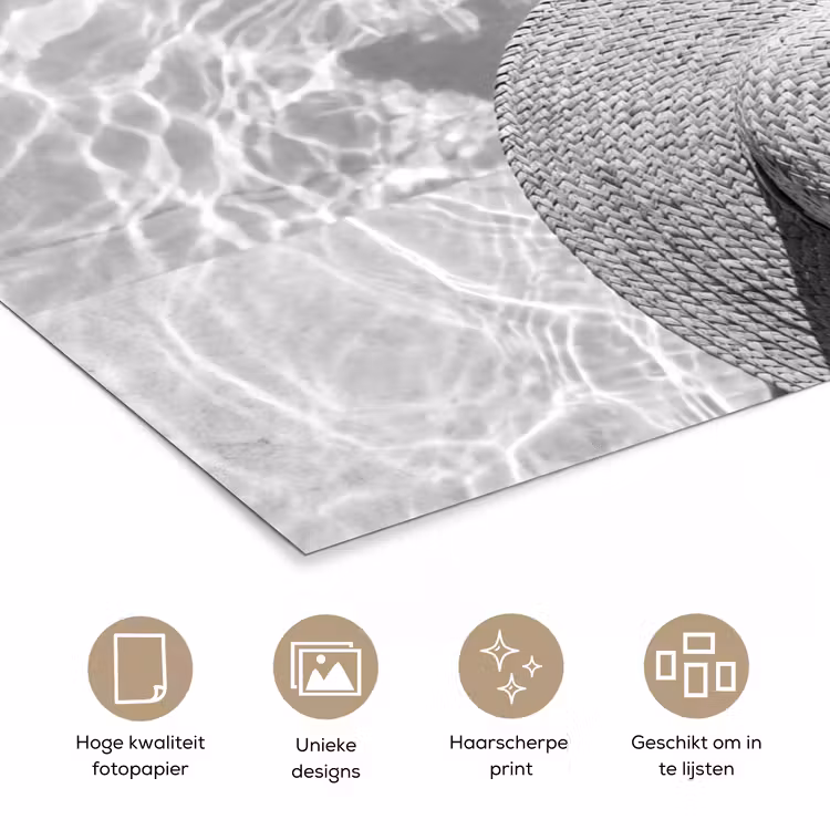 Poster - Zwembad - Hoed - Water - Zwart - Wit - Zomers — 5