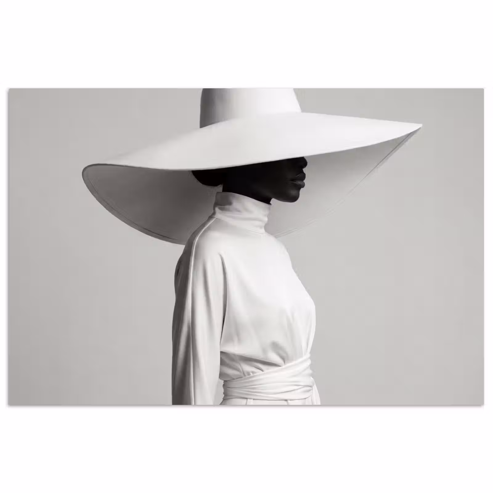 Poster - Vrouw - Profiel - Hoed - Zwart - Wit - Minimalistisch — 1