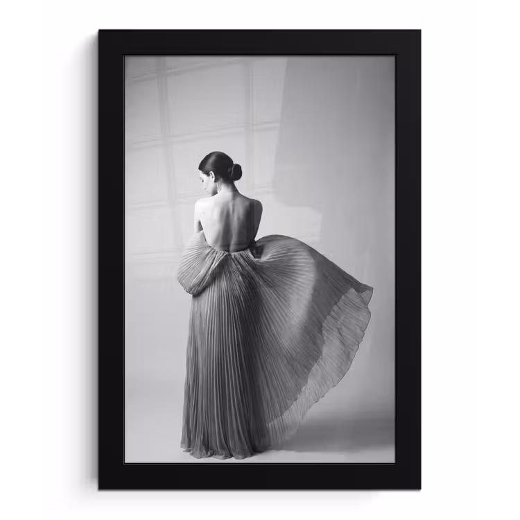 Poster met lijst - Vrouw - Rug - Textuur - Zwart - Wit - Elegant — 1