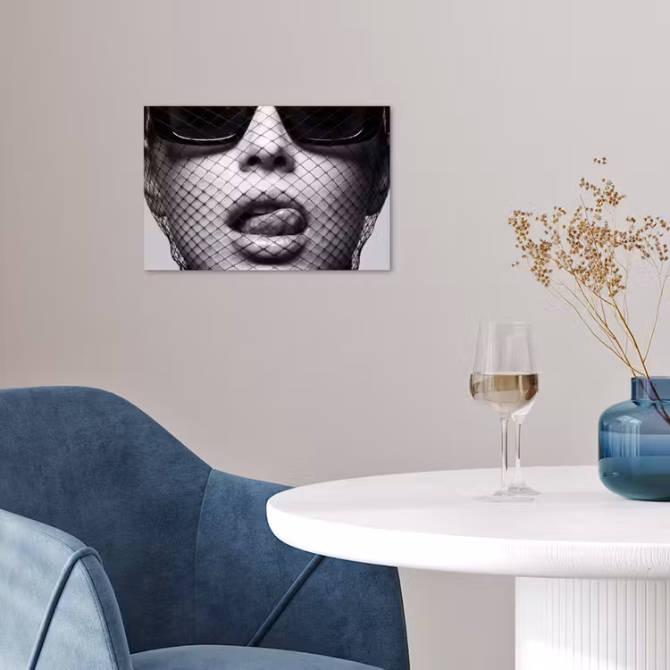 Poster - Vrouw - Net - Mysterieus - Zwart - Wit — 4