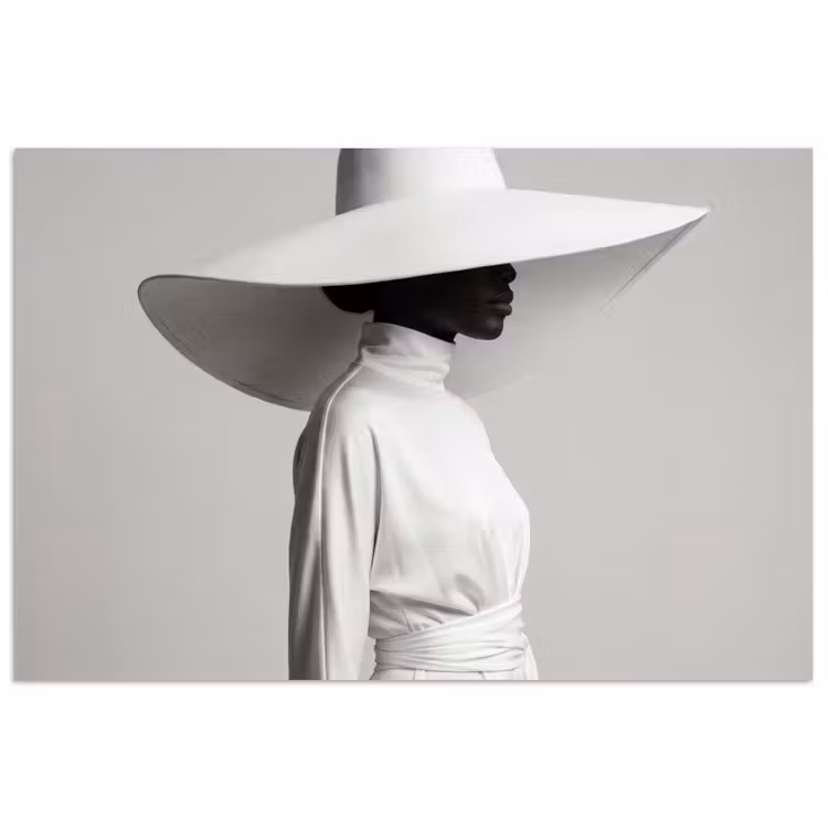 Poster - Vrouw - Profiel - Hoed - Zwart - Wit - Minimalistisch — 1