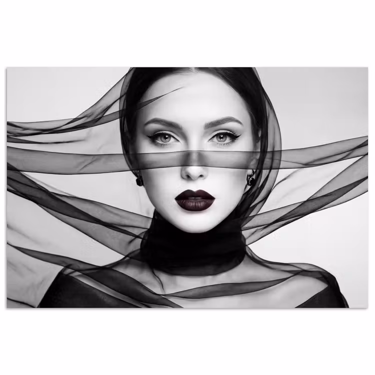 Poster - Vrouw - Sluier - Portret - Zwart - Wit - Elegant — 1