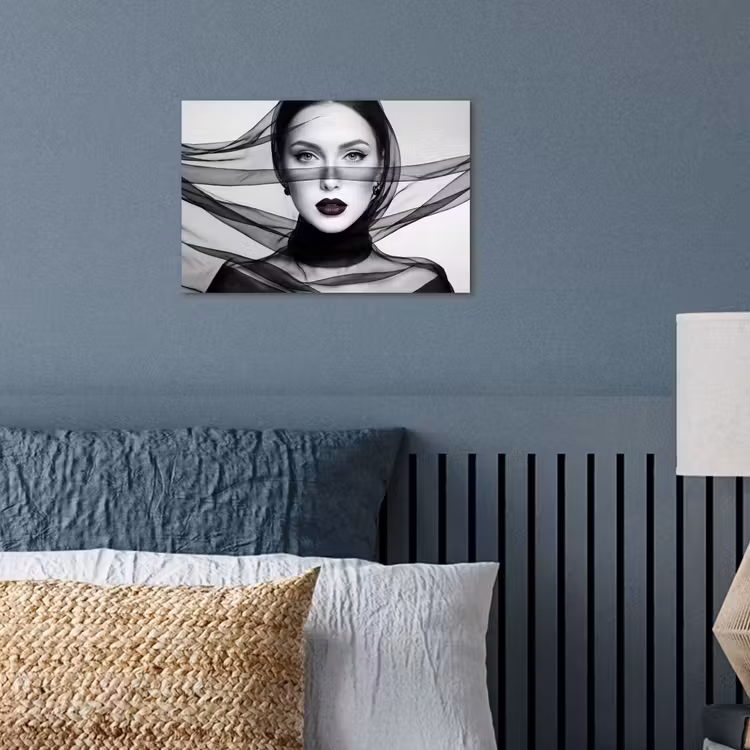 Poster - Vrouw - Sluier - Portret - Zwart - Wit - Elegant — 3