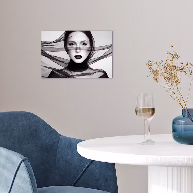 Poster - Vrouw - Sluier - Portret - Zwart - Wit - Elegant — 4