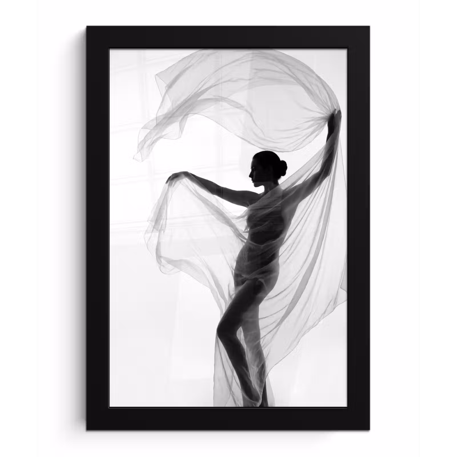 Poster met lijst - Silhouet - Sluier - Vormen - Zwart - Wit - Sensueel — 1