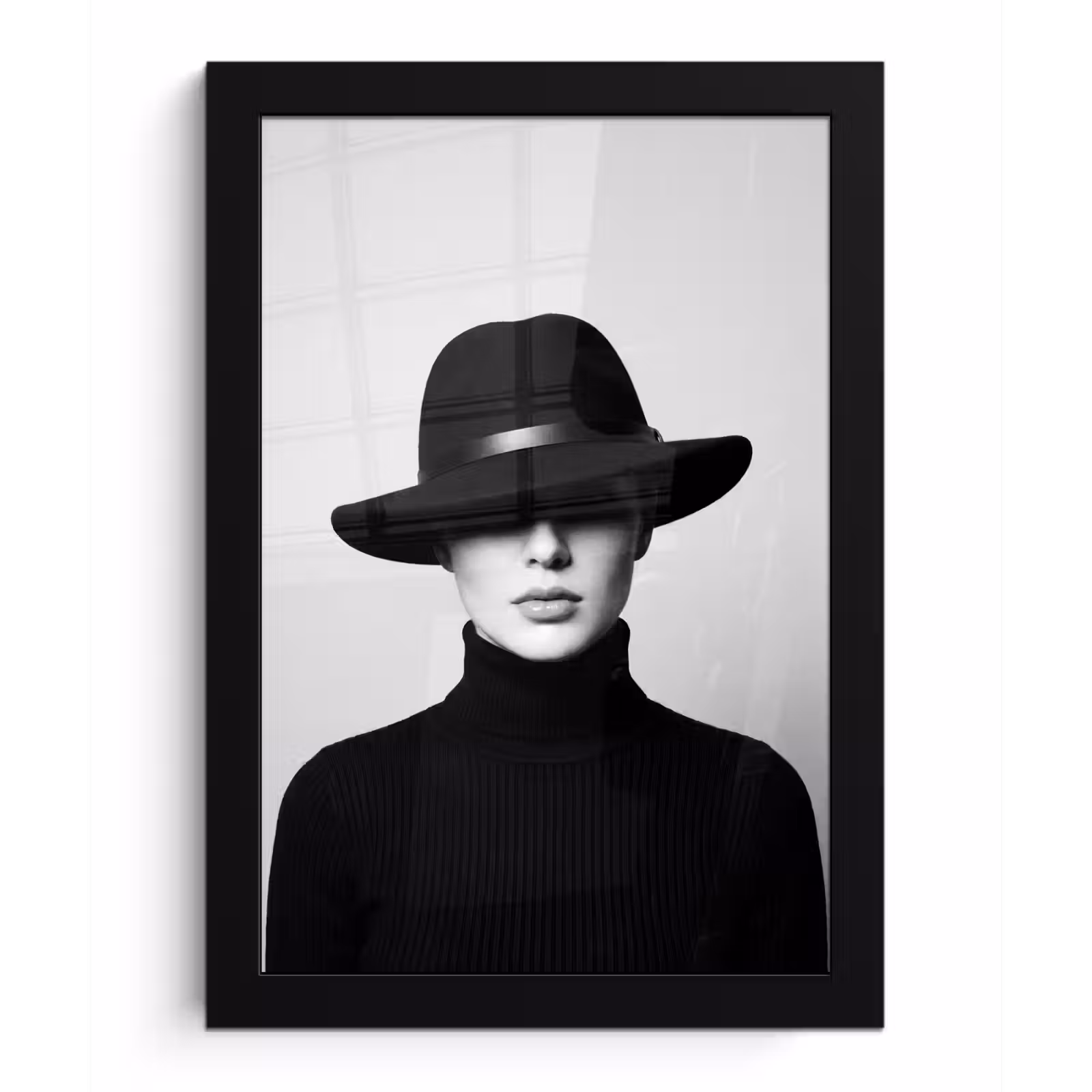 Poster met lijst - Vrouw - Schaduw - Zwart - Wit - Mysterieus — 1