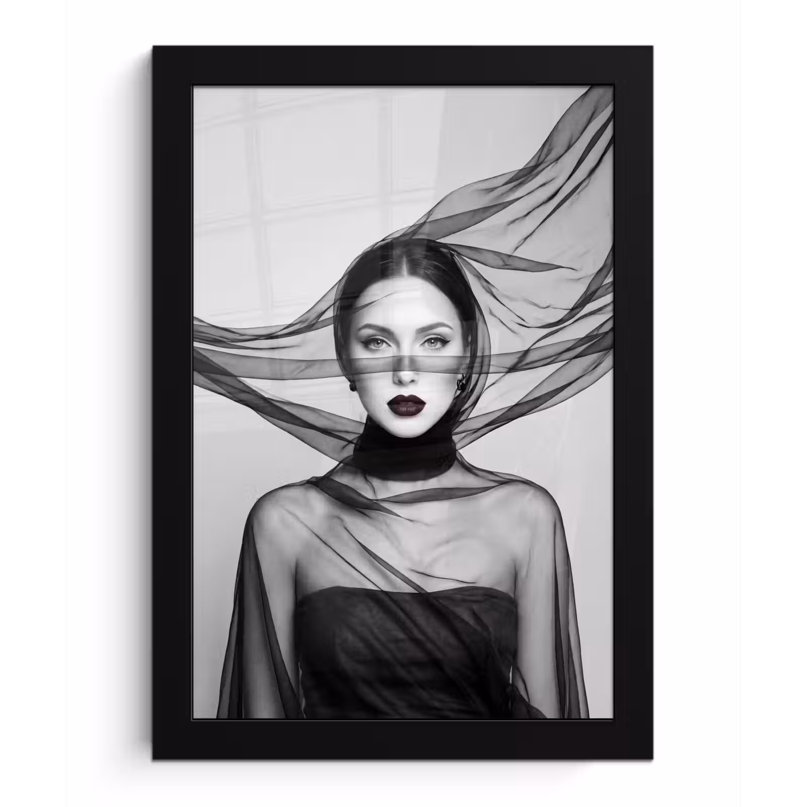 Poster met lijst - Vrouw - Sluier - Portret - Zwart - Wit - Elegant — 1