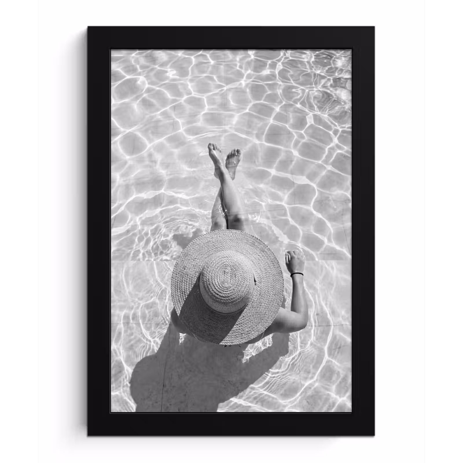 Poster met lijst - Zwembad - Hoed - Water - Zwart - Wit - Zomers — 1