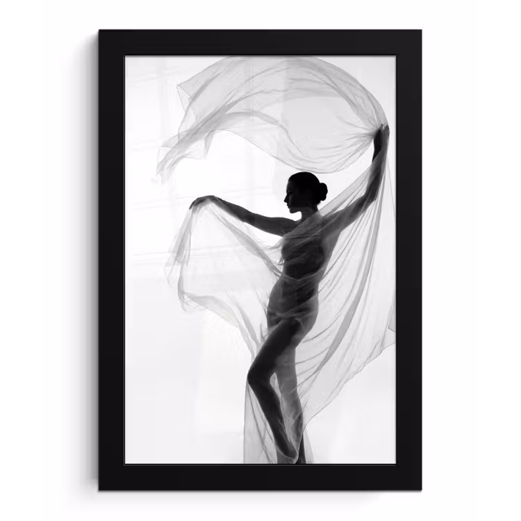 Poster met lijst - Silhouet - Sluier - Vormen - Zwart - Wit - Sensueel — 1