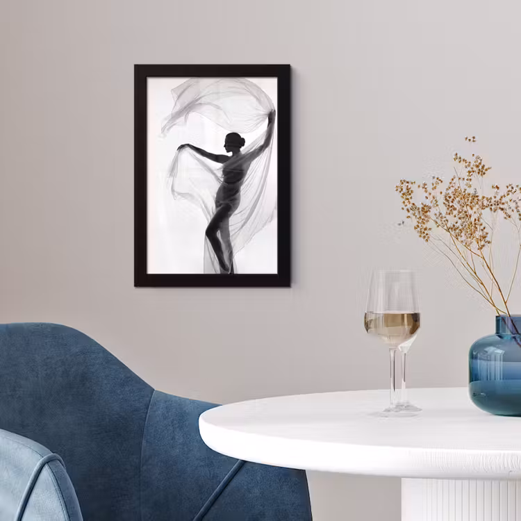 Poster met lijst - Silhouet - Sluier - Vormen - Zwart - Wit - Sensueel — 4