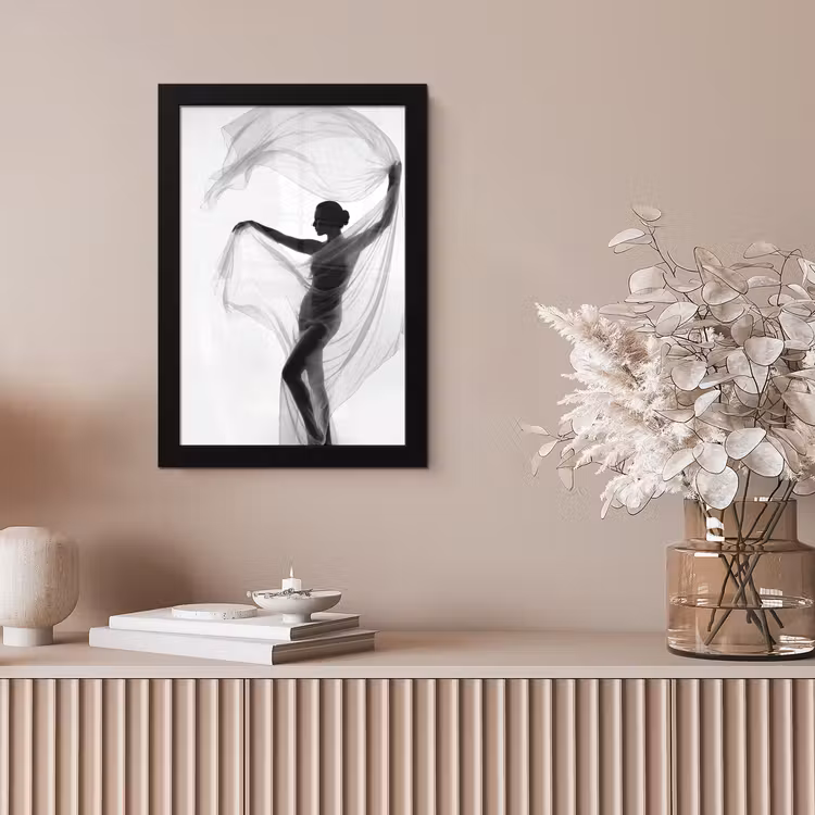 Poster met lijst - Silhouet - Sluier - Vormen - Zwart - Wit - Sensueel — 5