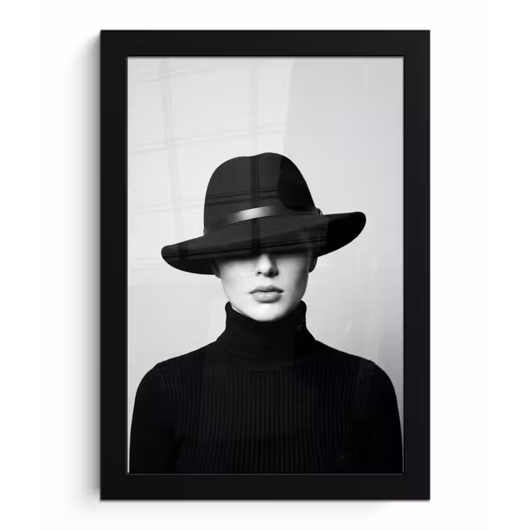Poster met lijst - Vrouw - Schaduw - Zwart - Wit - Mysterieus — 1