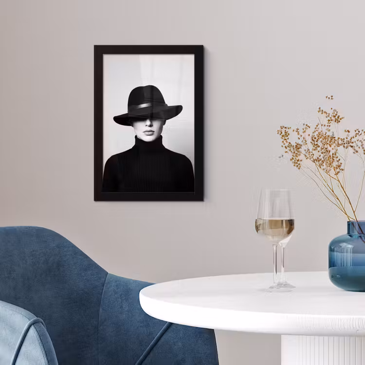 Poster met lijst - Vrouw - Schaduw - Zwart - Wit - Mysterieus — 4