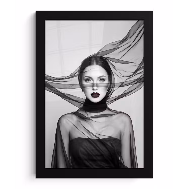 Poster met lijst - Vrouw - Sluier - Portret - Zwart - Wit - Elegant — 1