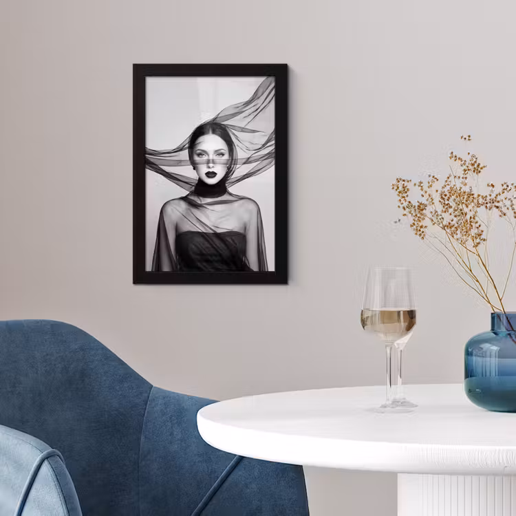 Poster met lijst - Vrouw - Sluier - Portret - Zwart - Wit - Elegant — 4
