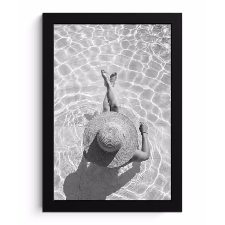 Poster met lijst - Zwembad - Hoed - Water - Zwart - Wit - Zomers — 1