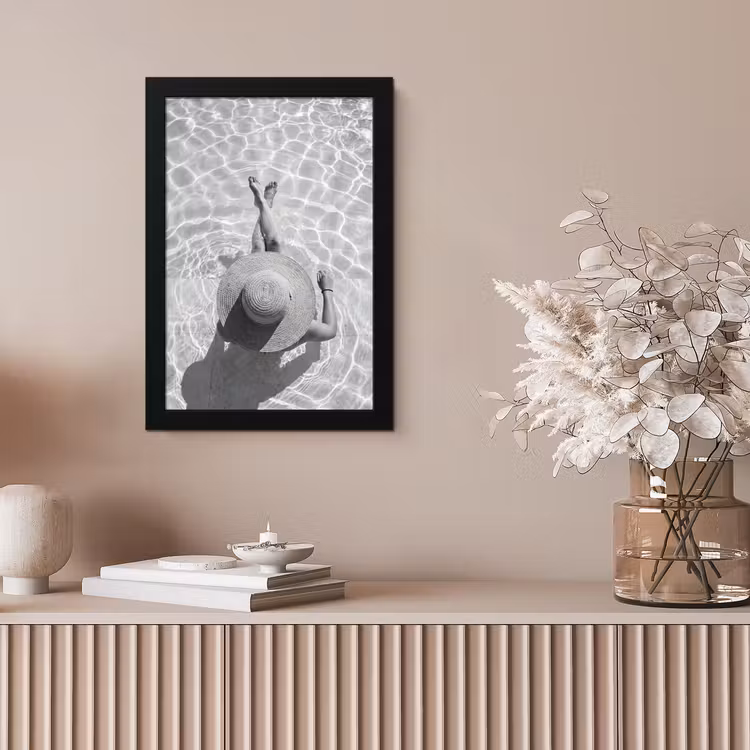 Poster met lijst - Zwembad - Hoed - Water - Zwart - Wit - Zomers — 5