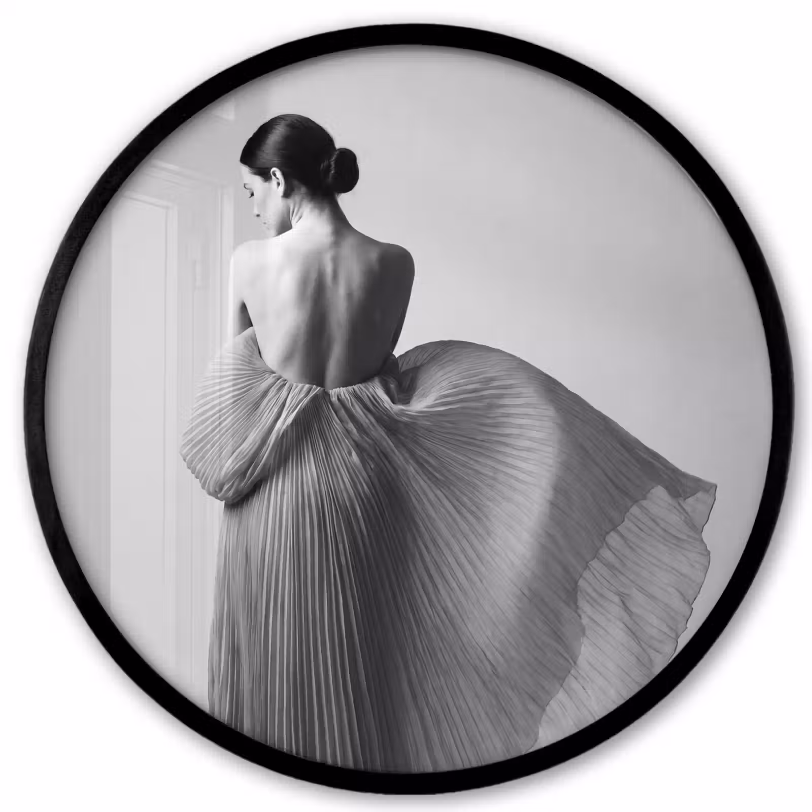 Ronde fotolijst - Vrouw - Rug - Textuur - Zwart - Wit - Elegant — 1