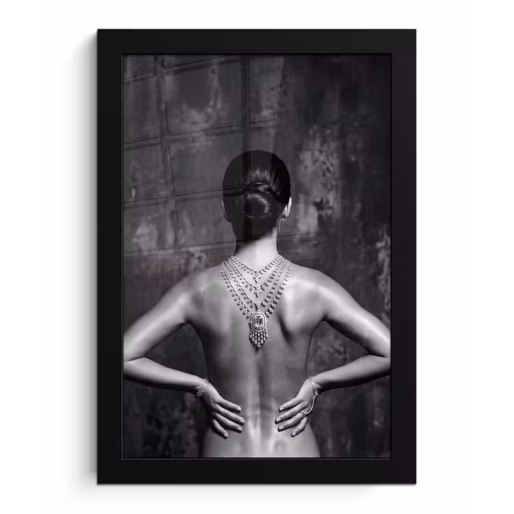 Poster met lijst - Rug - Ketting - Portret - Zwart - Wit - Glamour — 1