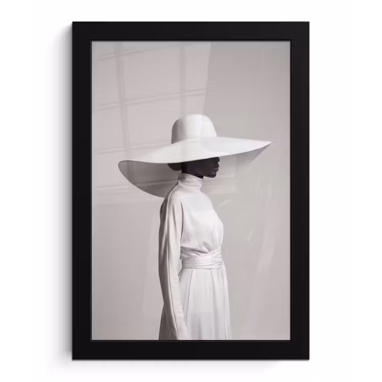 Poster met lijst - Vrouw - Profiel - Hoed - Zwart - Wit - Minimalistisch — 1