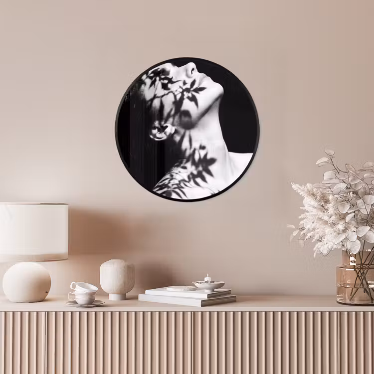 Ronde fotolijst - Gezicht - Schaduw - Bladeren - Zwart - Wit - Intiem — 5