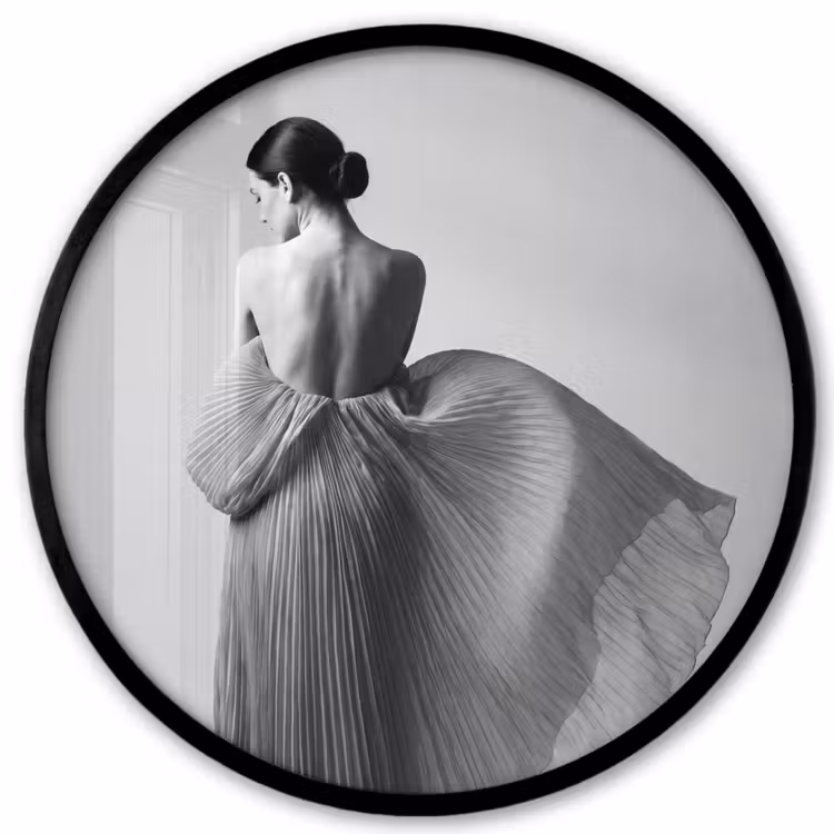 Ronde fotolijst - Vrouw - Rug - Textuur - Zwart - Wit - Elegant — 1