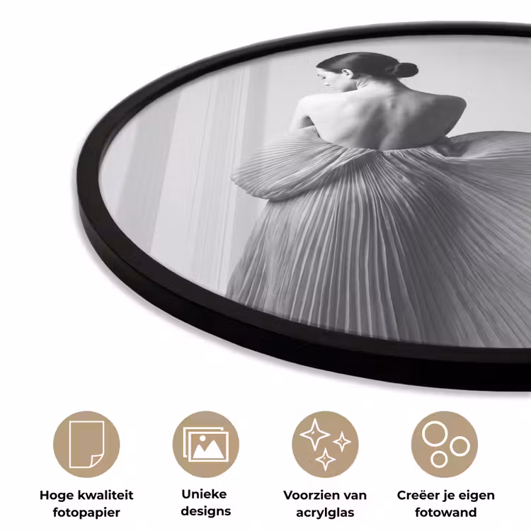 Ronde fotolijst - Vrouw - Rug - Textuur - Zwart - Wit - Elegant — 2