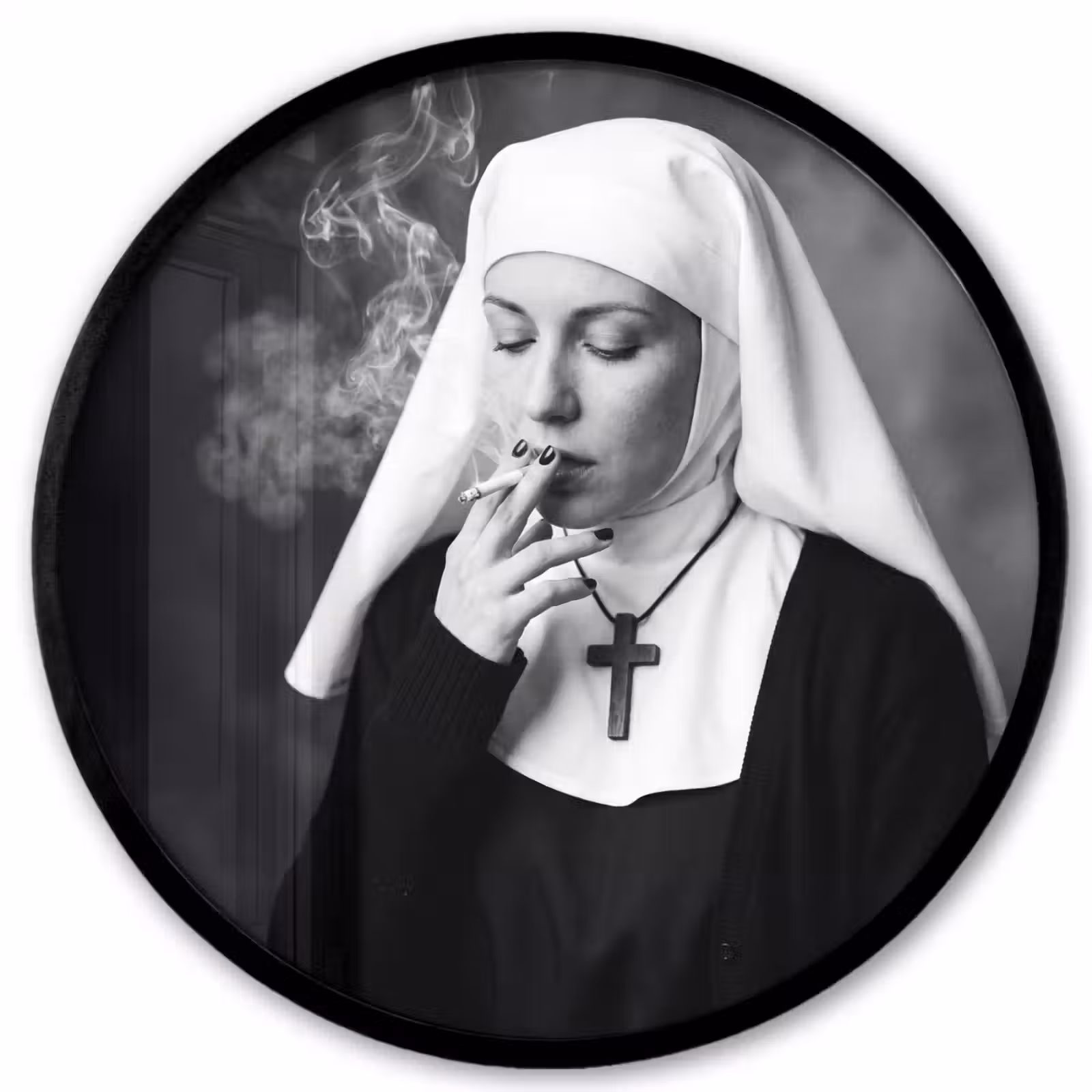 Ronde fotolijst - Non - Roken - Portret - Zwart - Wit - Rebels — 1