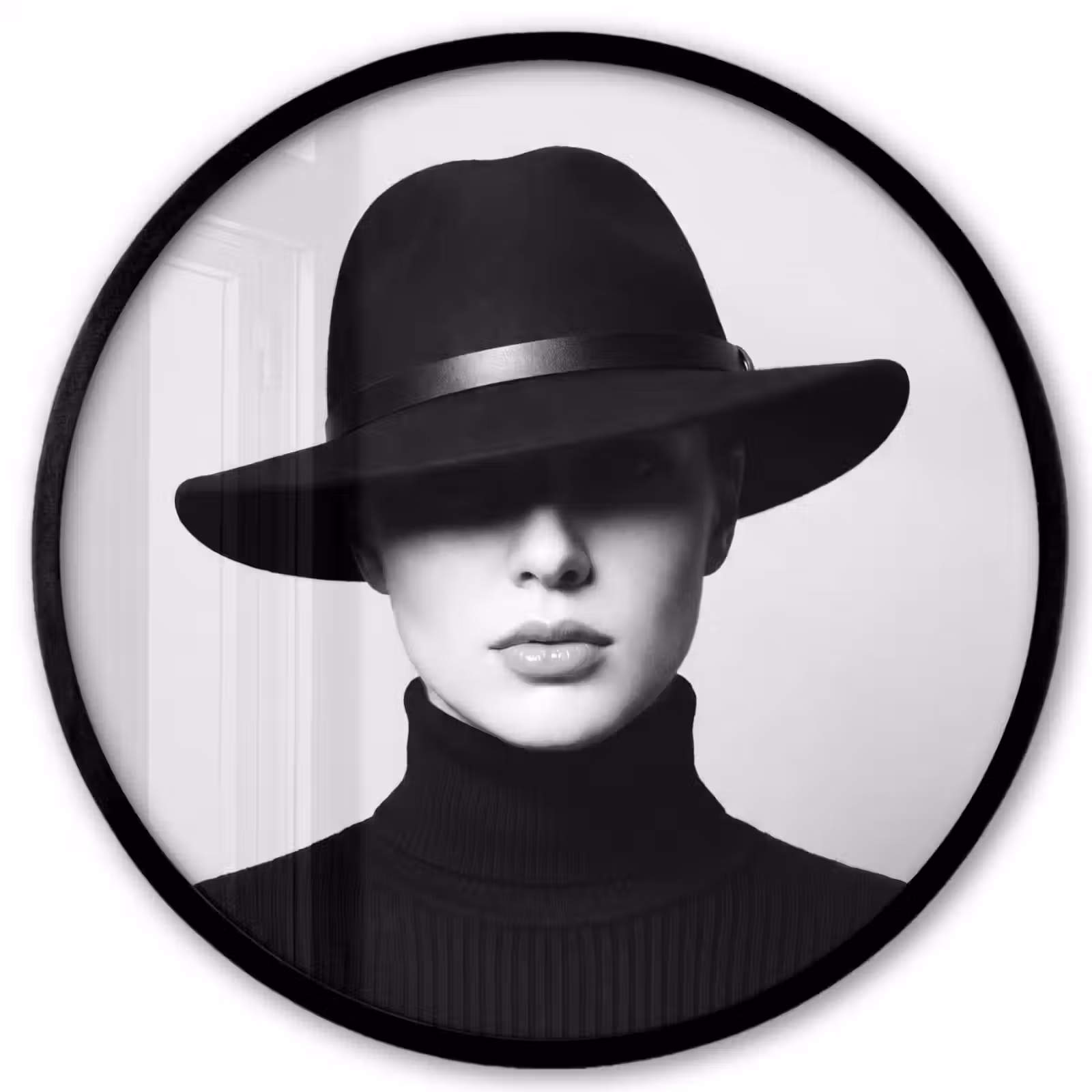 Ronde fotolijst - Vrouw - Schaduw - Zwart - Wit - Mysterieus — 1