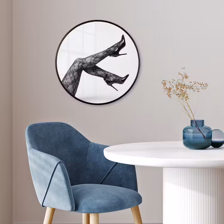 Ronde fotolijst - Benen - Kant - Hakken - Zwart - Wit - Uitdagend — 4