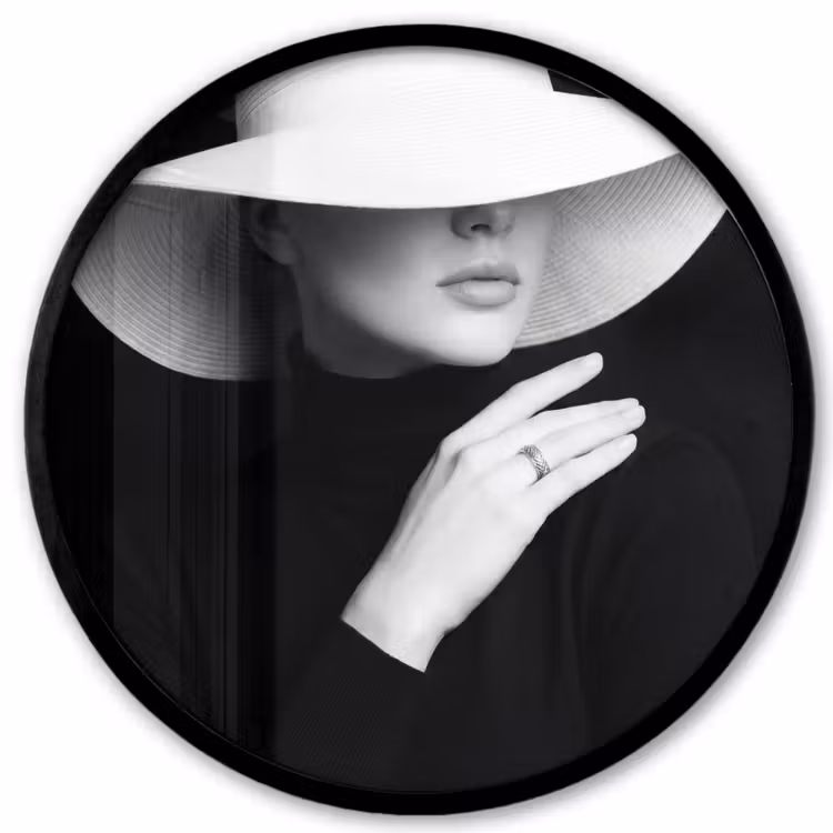 Ronde fotolijst - Vrouw - Hoed - Hand - Zwart - Wit - Klassiek — 1