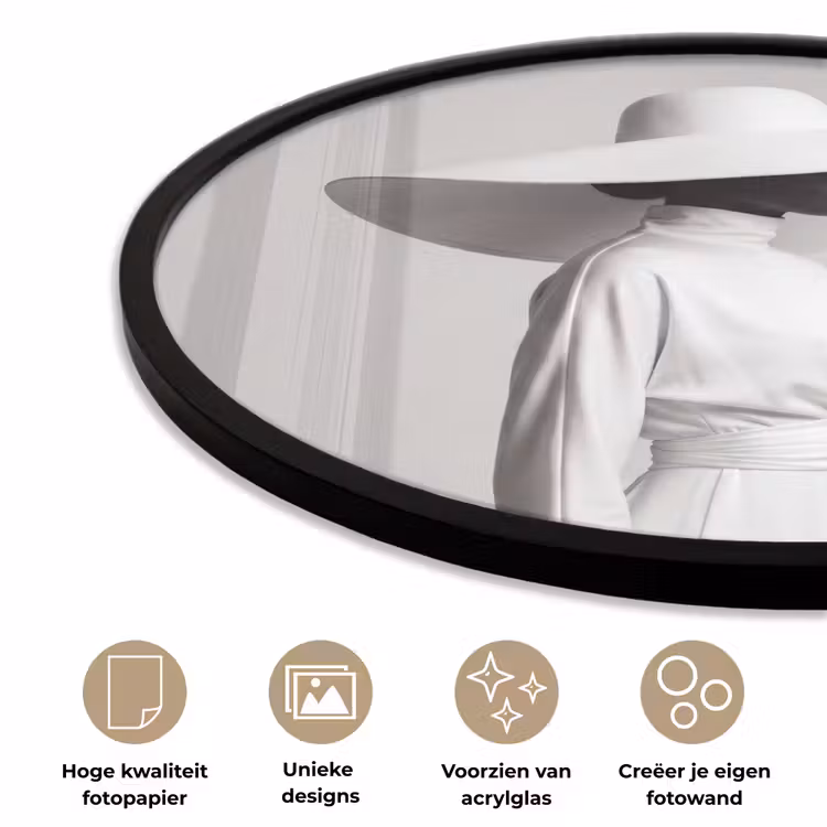 Ronde fotolijst - Vrouw - Profiel - Hoed - Zwart - Wit - Minimalistisch — 2