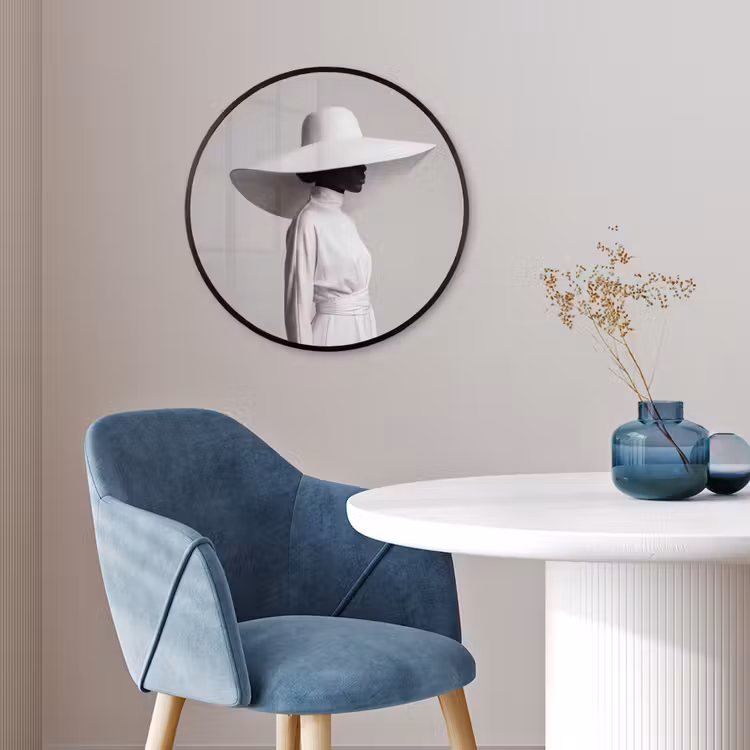 Ronde fotolijst - Vrouw - Profiel - Hoed - Zwart - Wit - Minimalistisch — 4