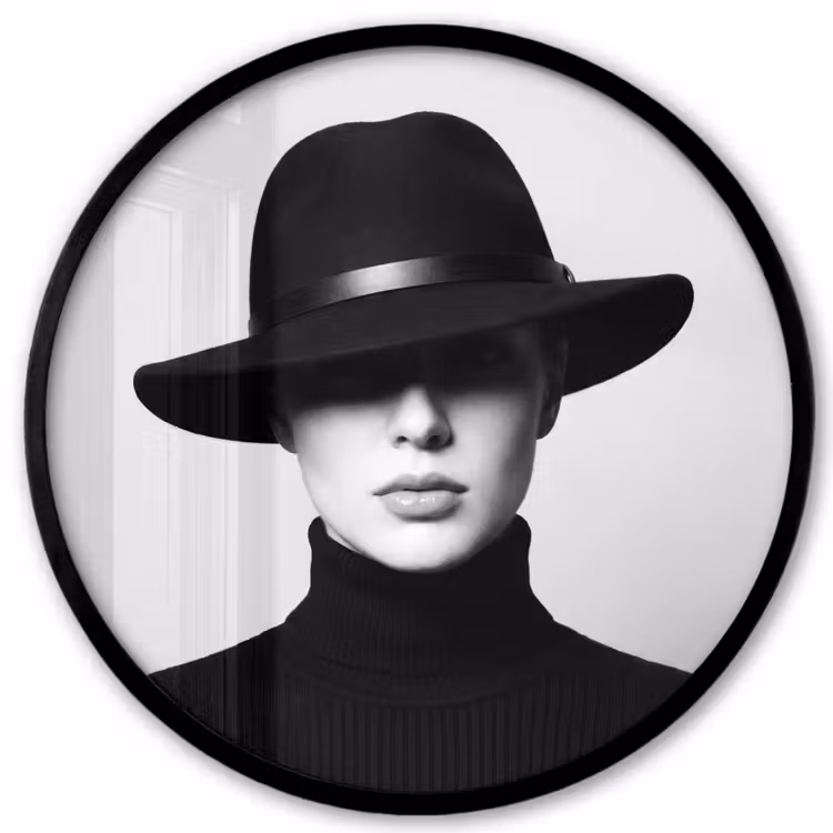 Ronde fotolijst - Vrouw - Schaduw - Zwart - Wit - Mysterieus — 1