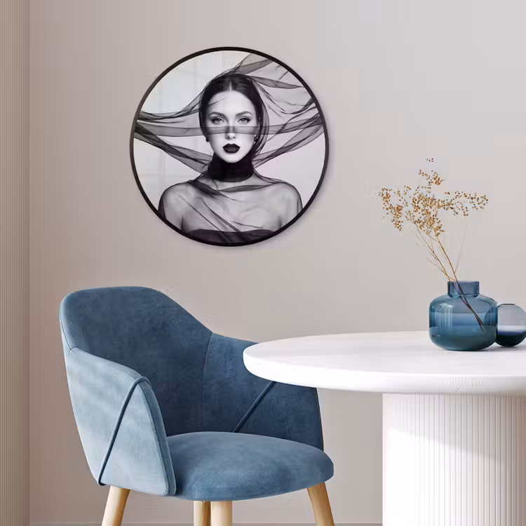 Ronde fotolijst - Vrouw - Sluier - Portret - Zwart - Wit - Elegant — 4