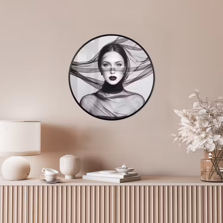 Ronde fotolijst - Vrouw - Sluier - Portret - Zwart - Wit - Elegant — 5