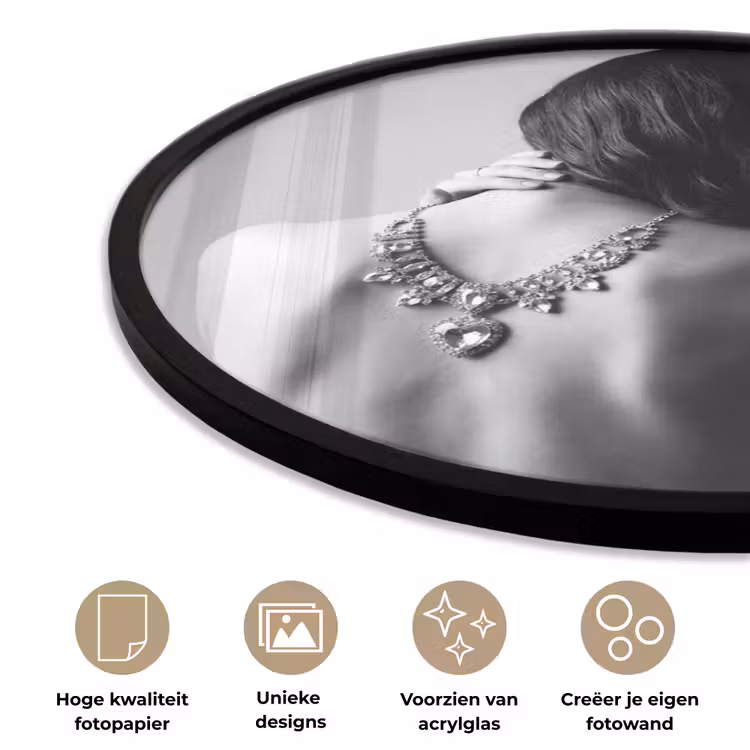 Ronde fotolijst - Vrouw - Ketting - Fashion - Zwart - Wit — 2