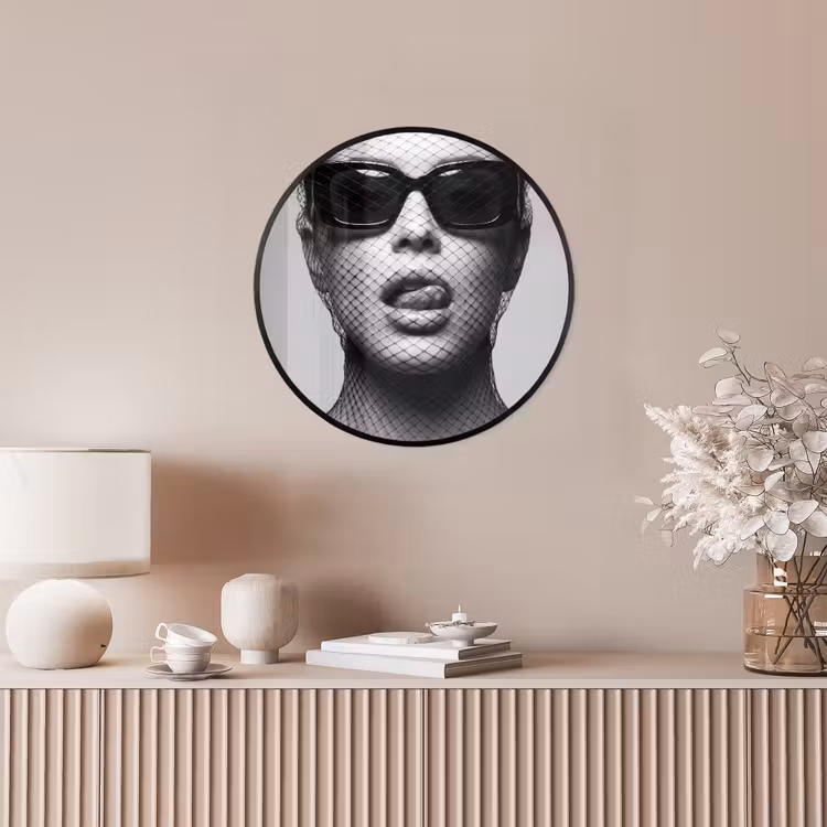 Ronde fotolijst - Vrouw - Net - Mysterieus - Zwart - Wit — 5