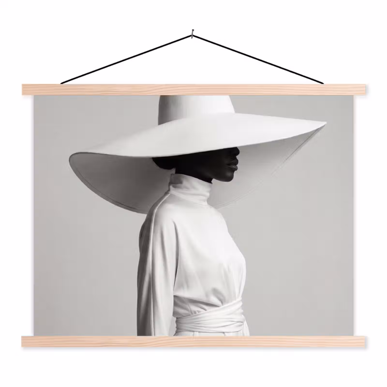 Schoolplaat - Vrouw - Profiel - Hoed - Zwart - Wit - Minimalistisch — 1