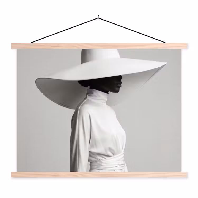 Schoolplaat - Vrouw - Profiel - Hoed - Zwart - Wit - Minimalistisch — 1