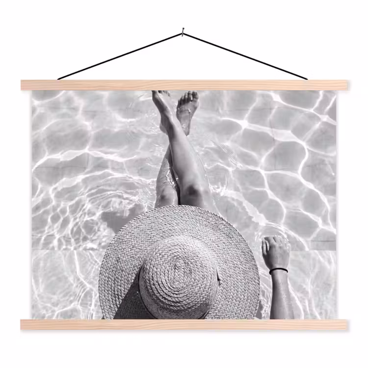 Schoolplaat - Zwembad - Hoed - Water - Zwart - Wit - Zomers — 1